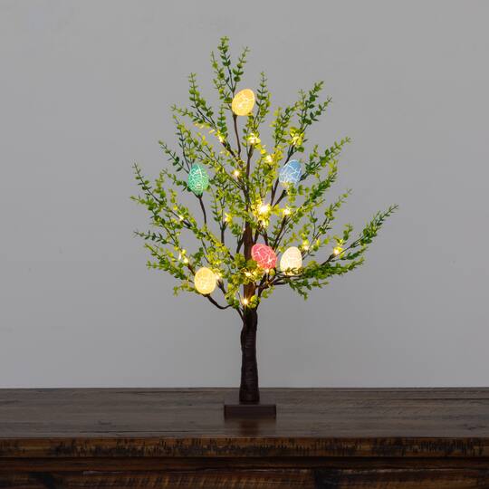 2ft. Pre-Lit Artificial Easter Egg Twig Tree with Greens and 24 Warm White LED Lights